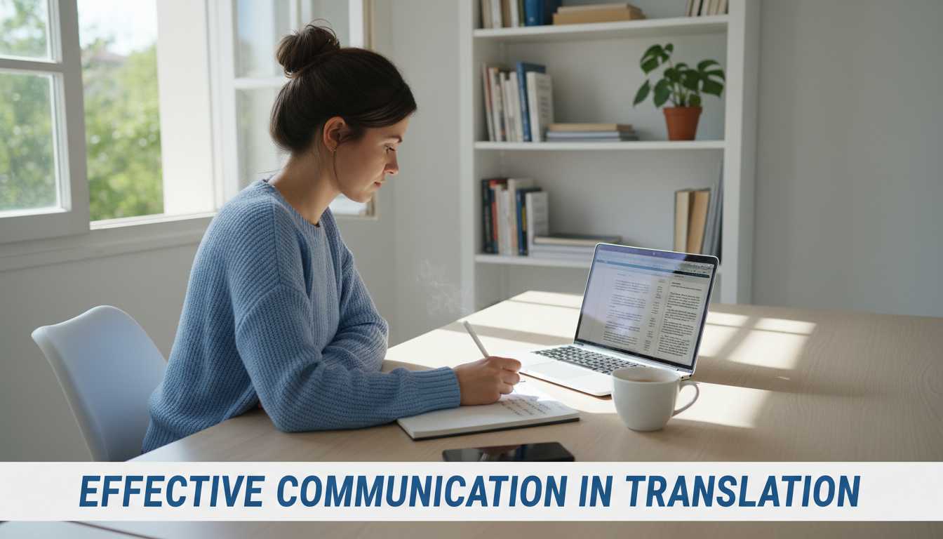 A translator working efficiently at a desk.