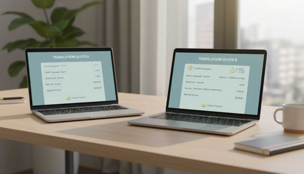 Comparing translation quotes on laptops