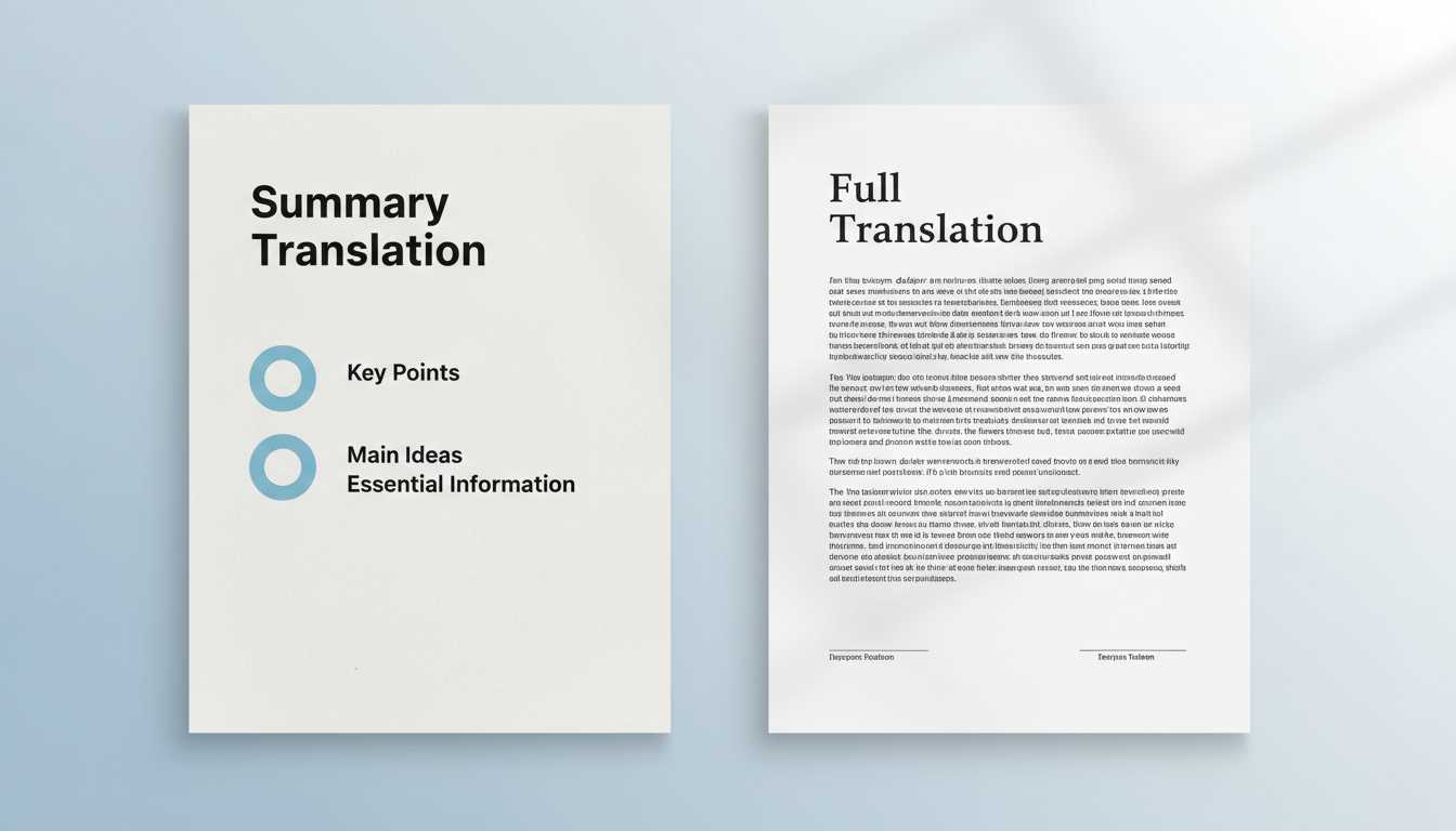 Comparison of summary and full translation documents.