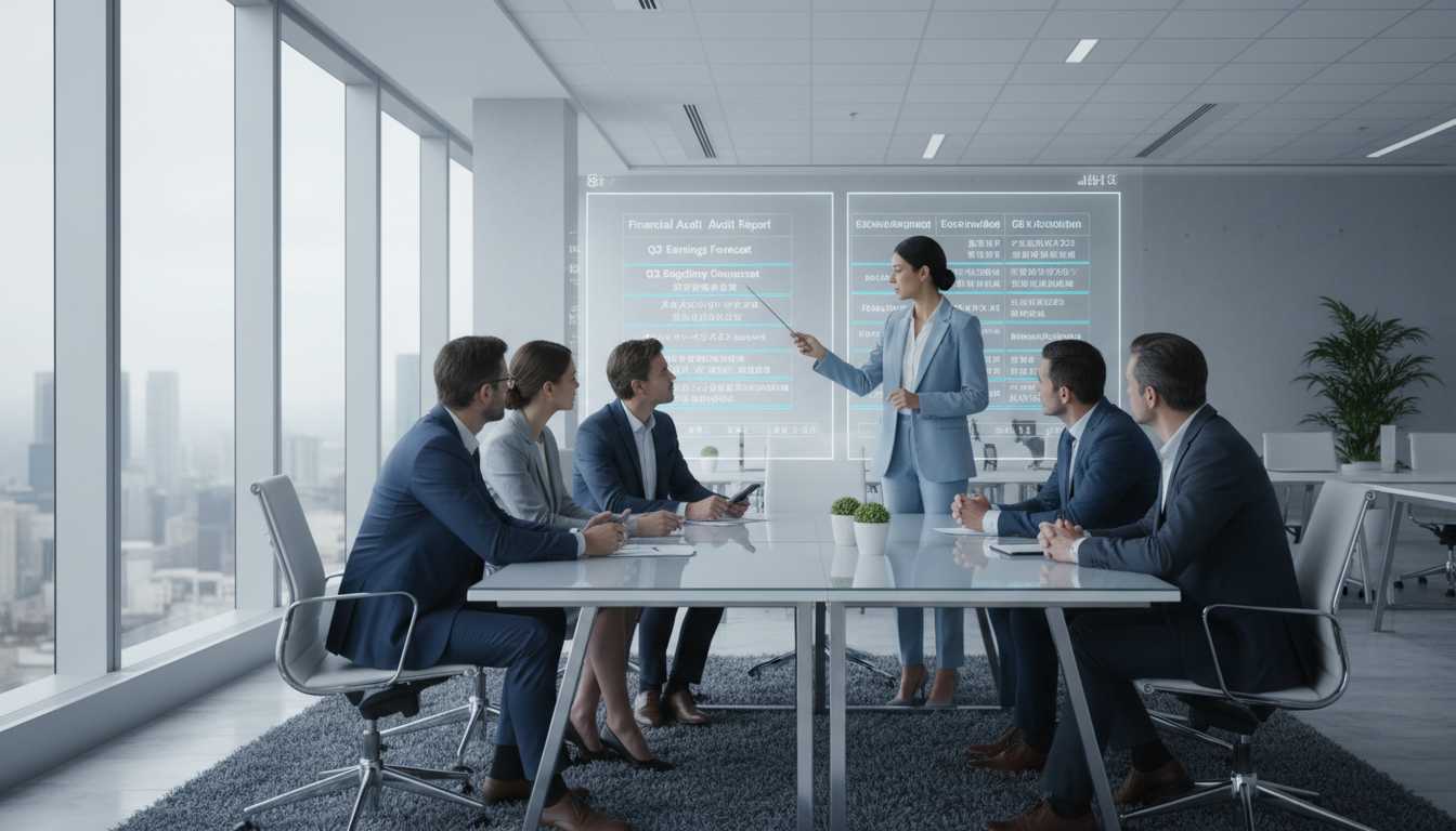 Diverse team discussing corporate translation terminology.