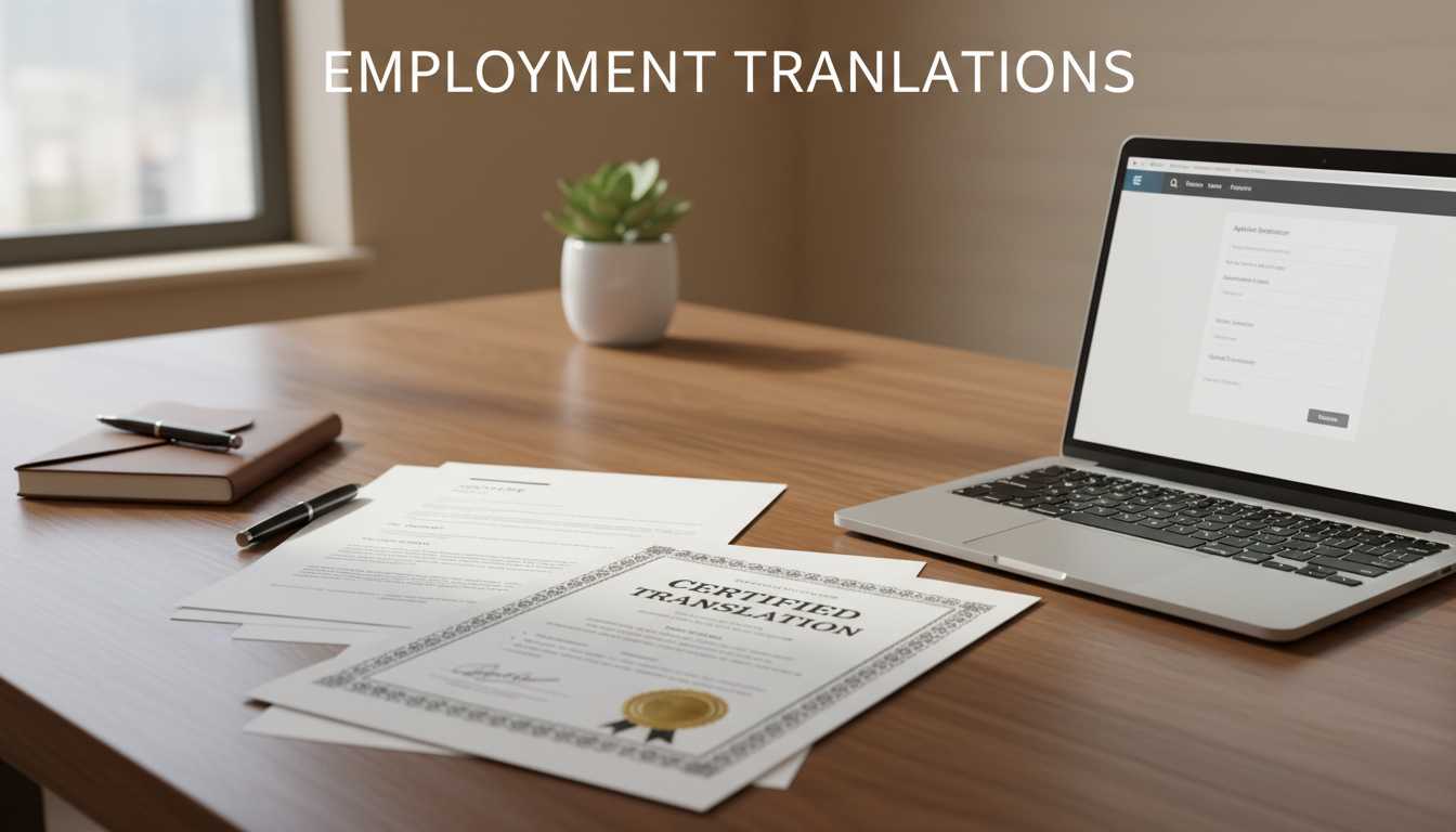 Professional workspace with certified translation documents
