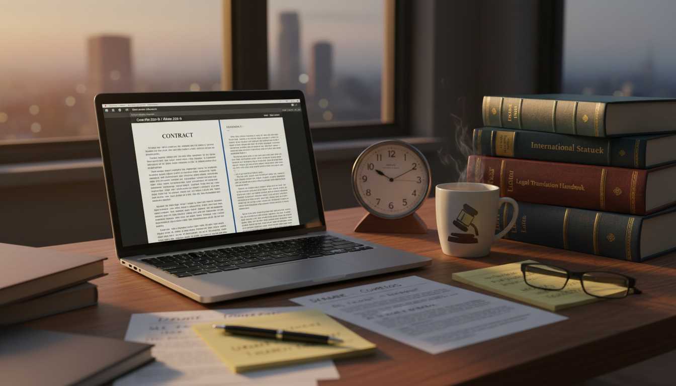 Solicitor's desk with legal documents and a laptop