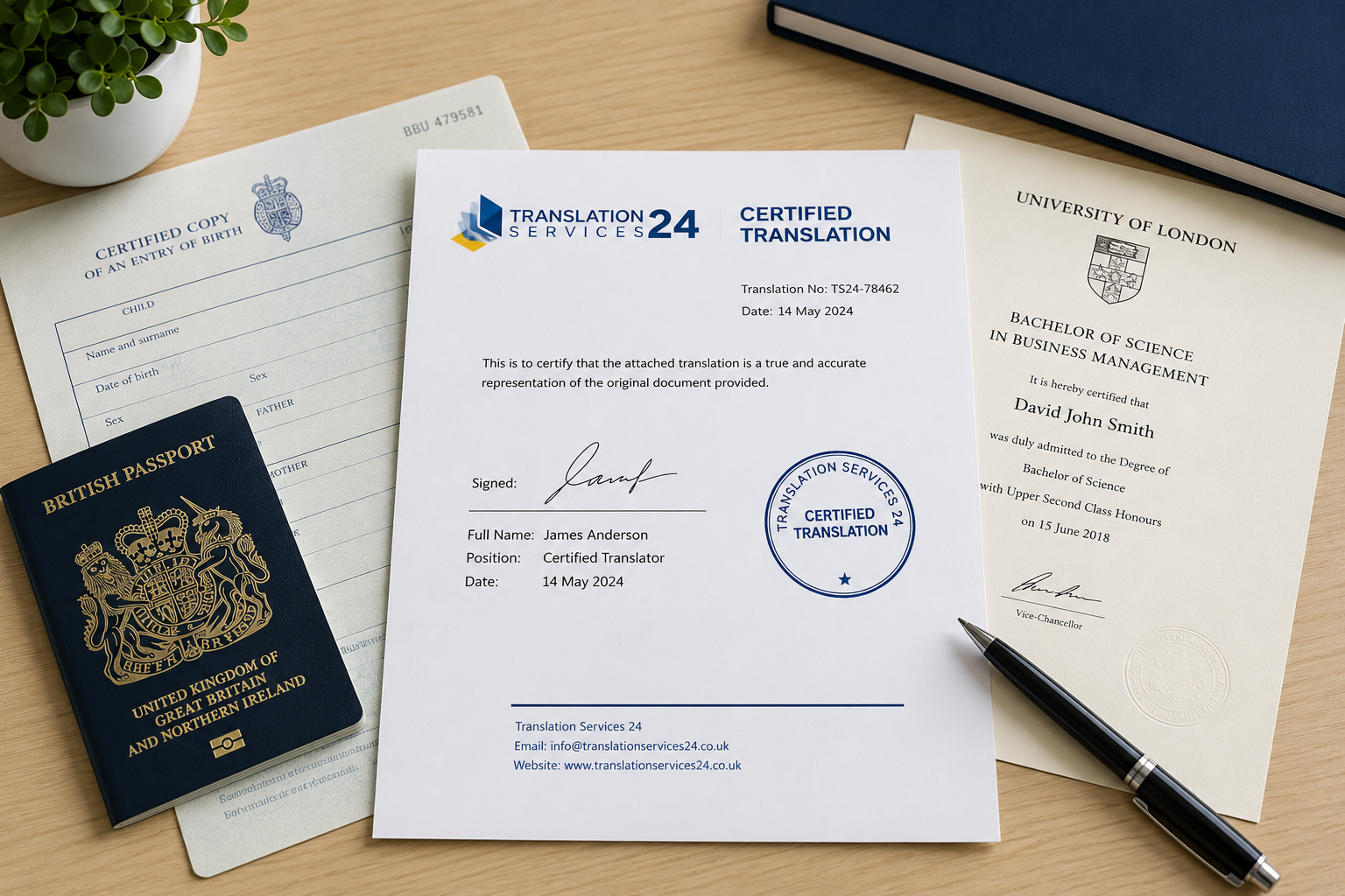 Official, legal and academic documents with translated copies